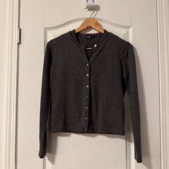 Set of 2 Gap Cardigan Sweater and under top with Gray with Pink Trim - Picture 1 of 11